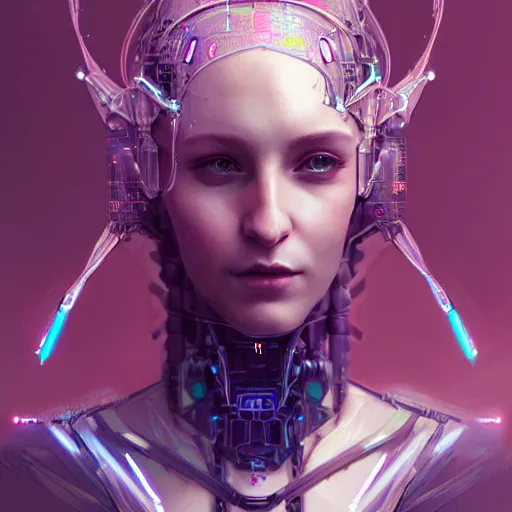 Prompt: cyberpunk robotic dark elvish queen, diadem on the head, extremely detailed, hyperrealistic, intricate, soft light, fantasy, digital painting, art station, perfect faces, fine details, by wlop