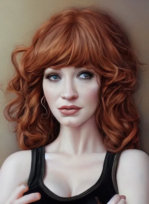 Prompt: full length photo of gorgeous christina hendricks in a tanktop in the style of stefan kostic, realistic, sharp focus, 8k high definition, insanely detailed, intricate, elegant, art by stanley lau and artgerm