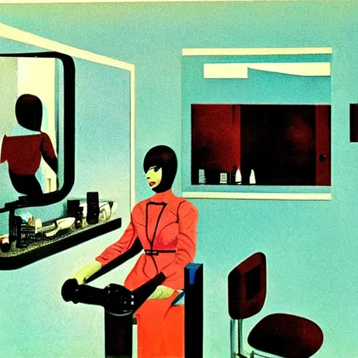 Image similar to The cheerful interior of a beauty parlor, by Karel Thole, trending on pixiv