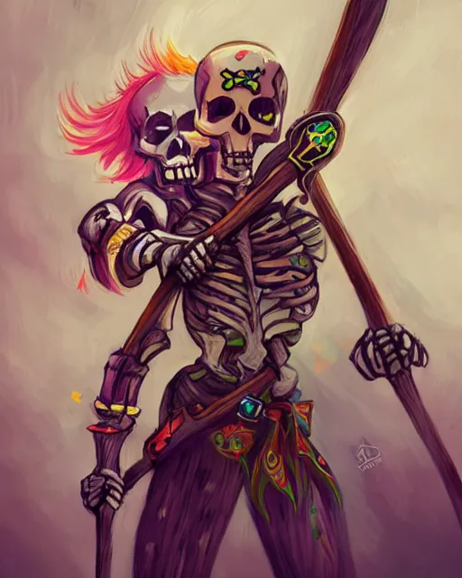 Prompt: cute skeleton warrior with an axe, colorful detailed digital painting, professional concept art, best of art station