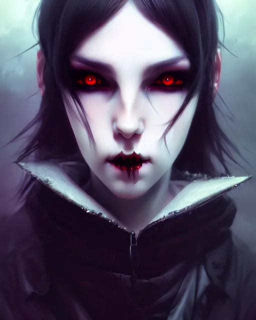 Prompt: dark vampire, character portrait, concept art, painterly, fanart, highly detailed by ilya kuvshinov and gustave dore, wenjun lin,