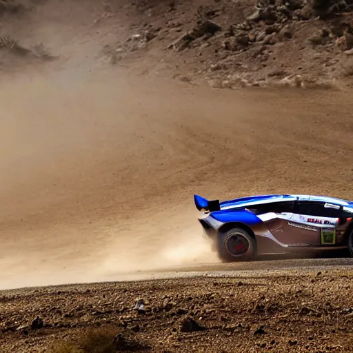 Image similar to lamborghini Countache rallycar sliding through a dirt road at high speed