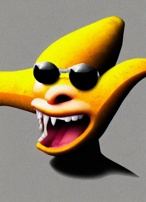 Image similar to character portrait of an angry banana pointing at the camera, digital art, 4k