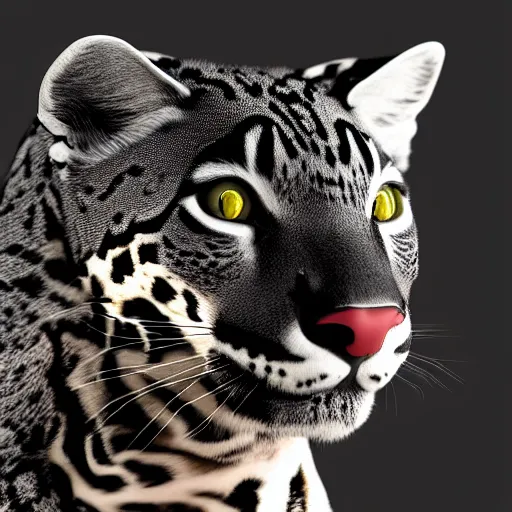 Image similar to profile shot of a black and red ocelot, dramatic, cinematic, high contrast, octane render, abstract, 4k