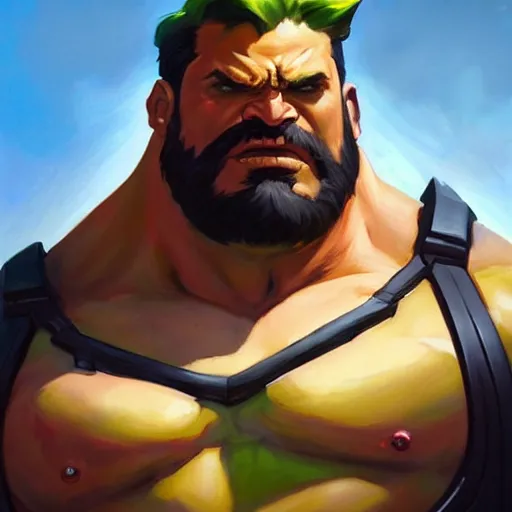 Prompt: greg manchess portrait painting of titan hulk as overwatch character, medium shot, asymmetrical, profile picture, organic painting, sunny day, matte painting, bold shapes, hard edges, street art, trending on artstation, by huang guangjian and gil elvgren and sachin teng