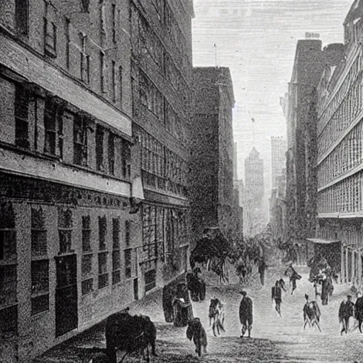 Image similar to photograph of a new york city street in 1 8 0 0