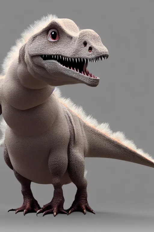 Image similar to high quality 3 d render hyperrealist very cute fluffy dinosaur, vray, smooth in the background, artstation