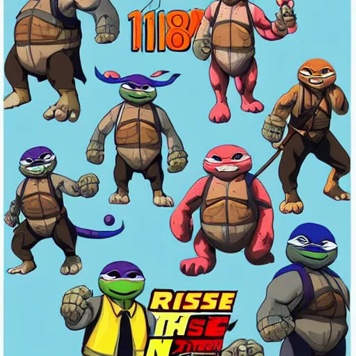 Prompt: new character sheets of new yokai characters in the style of and for the 2018 rise of the teenage mutant ninja turtles reboot on nickelodeon by the lead artist Andy suriano