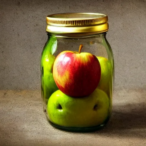 Image similar to an apple inside a jar