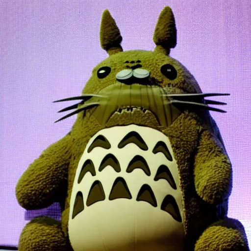 Prompt: totoro animatronic on a stage with spotlights