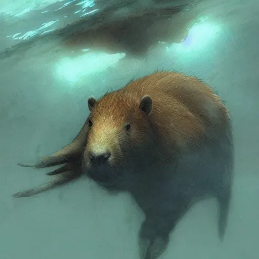 Image similar to A capybara underwater, Greg Rutkowski, Yoji Shinkawa