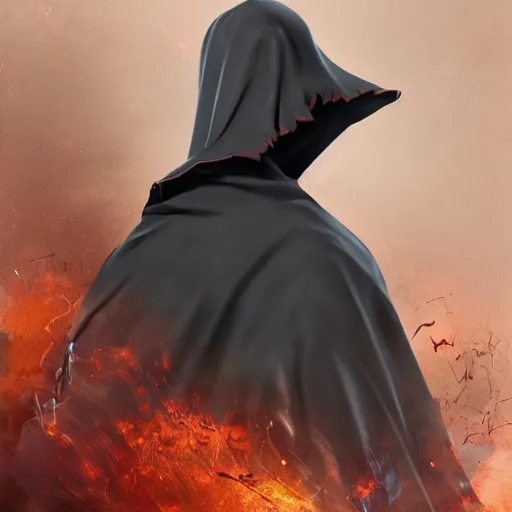 Image similar to a dark cloak, the face isn't visible, with a handgun sticking out, photorealistic