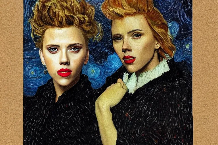 Prompt: beautiful portrait of scarlett johansson painted by van gogh