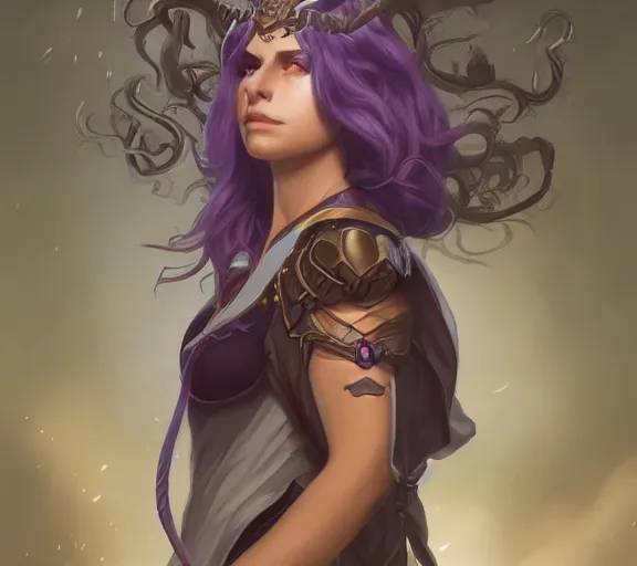 Image similar to Attractive Tiefling Druid, She has light brown skin, dark purple hair, and silver eyes full body, dungeons and dragons portrait, highly detailed, digital painting, artstation, concept art, sharp focus, illustration, art by artgerm and greg rutkowski and alphonse mucha