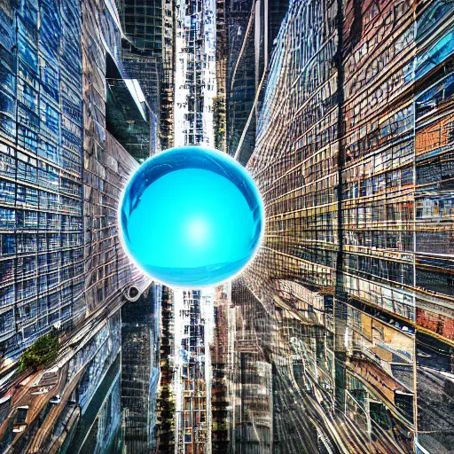 Image similar to huge city in a water bubble, via tilt shift photography