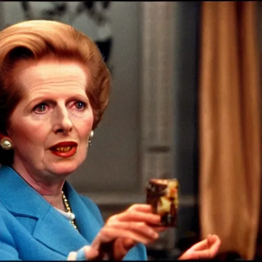 Image similar to A movie still of Margaret Thatcher in Back to the Future