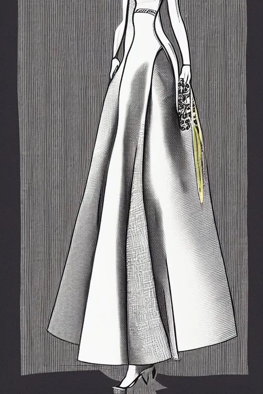 Image similar to a detailed high fashion couture illustration of a mid - century outfit