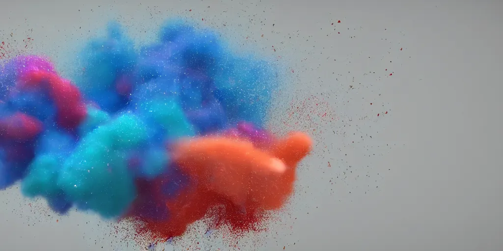 Image similar to colorful powder explosion in the air, houdini redshift rendered, high in detail.