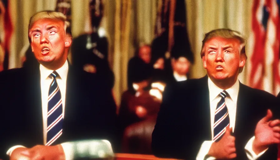 Prompt: color photo of Donald Trump, cinestill 800t, high quality, criterion collection