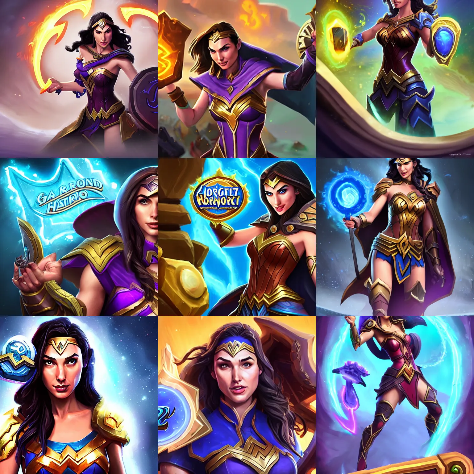 Prompt: gal gadot as a blizzard hearthstone splash art