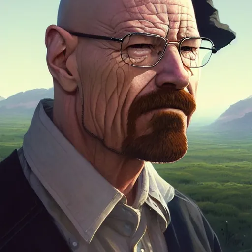 Image similar to highly detailed portrait of walter white, unreal engine, fantasy art by greg rutkowski, loish, rhads, ferdinand knab, makoto shinkai and lois van baarle, ilya kuvshinov, rossdraws, tom bagshaw, global illumination, radiant light, detailed and intricate environment