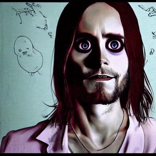 Image similar to jared leto in the style of junji ito