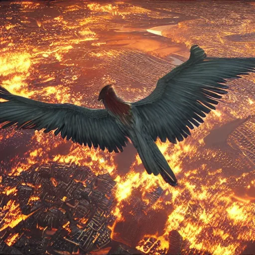 Prompt: photorealistic image of a detailed phoenix wings spread 8 k extremely detailed hd hyperrealism unreal engine