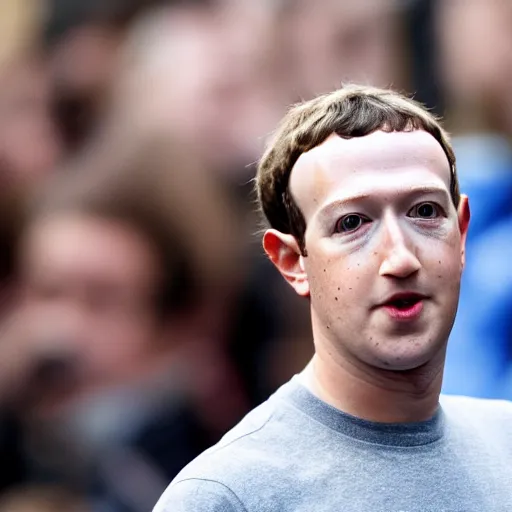 Prompt: mark zuckerberg taking off his human disguise