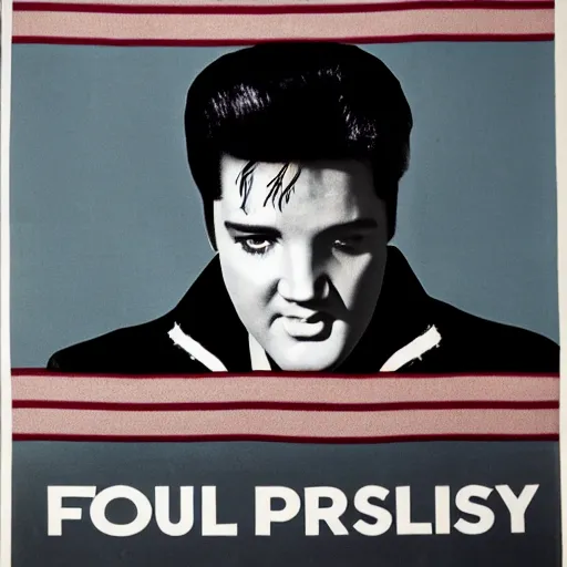 Prompt: campaign poster for elvis presley's presidential run, showing elvis in a suit standing in front of the american flag