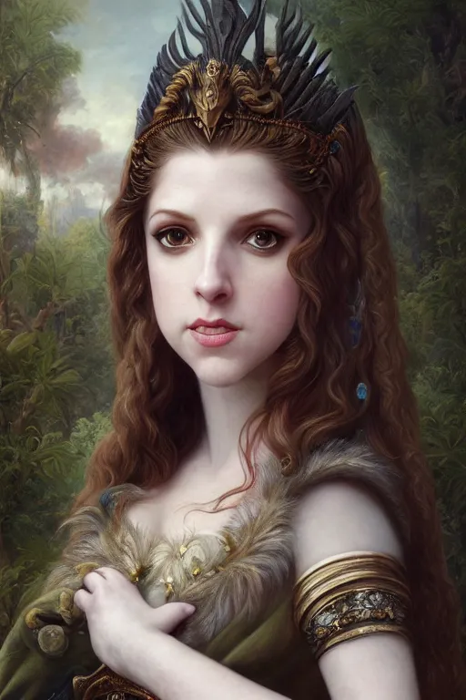 Image similar to A fantasy book style portrait painting of a hybrid Anna Kendrick, Anya_Taylor-Joy as a Mystical Valkyrie, Anubis-Reptilian, Atlantean Warrior, François Boucher, Oil Painting, unreal 5, DAZ, hyperrealistic, octane render, Regal, Refined, Detailed Digital Art, RPG portrait, William-Adolphe Bouguereau, Michael Cheval, Walt Disney (1937), Steampunk, Volumetric Golden dappled dynamic lighting, Highly Detailed, Cinematic Lighting, Unreal Engine, 8k, HD