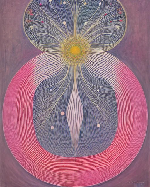 Image similar to blossoming rhythm, imperil, by hilma af klint, moebius, victo ngai, laurie greasly