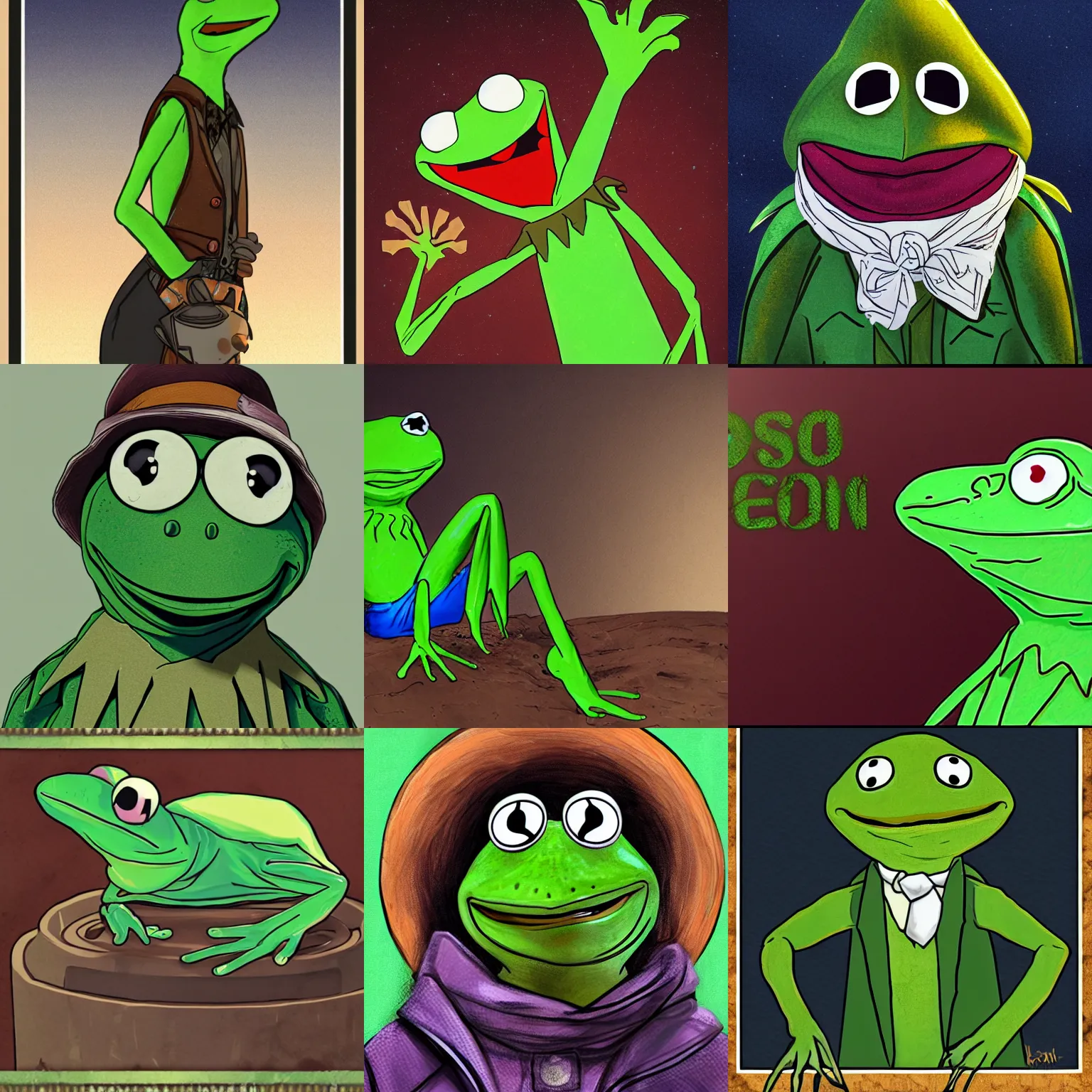 Prompt: disco elysium portrait of kermit the frog