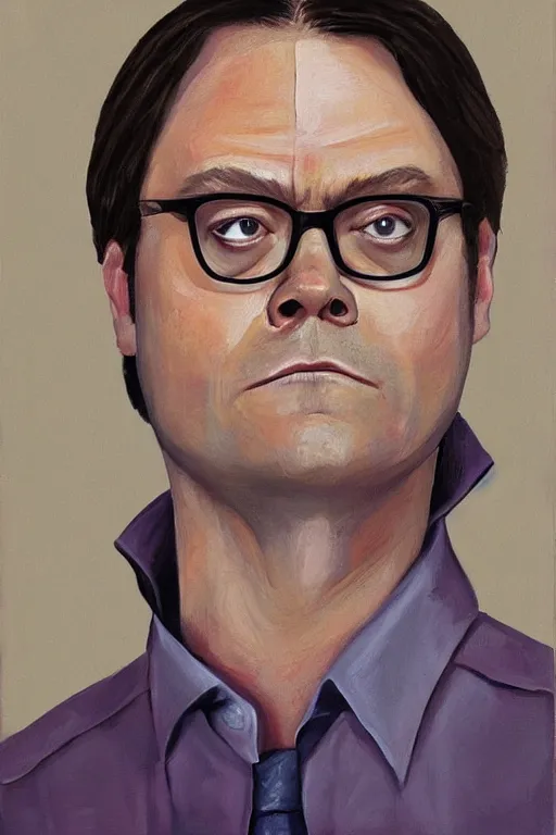 Image similar to portrait painting of dwight schrute from the office and joe lo truglio from brooklyn nine - nine, in the style of felice casorati