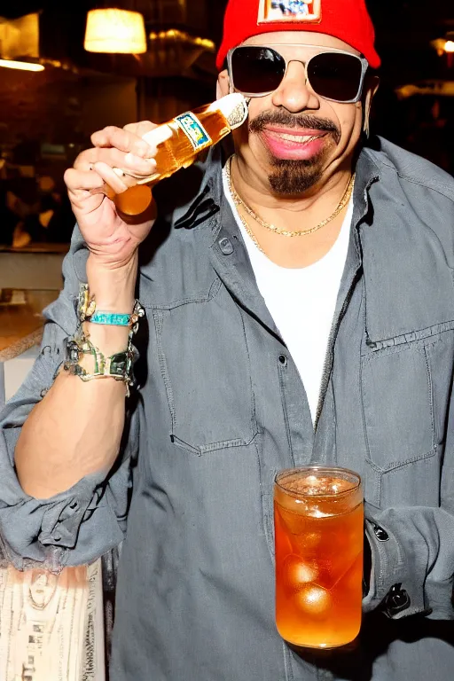 Prompt: rapper'ice t'drinking iced tea