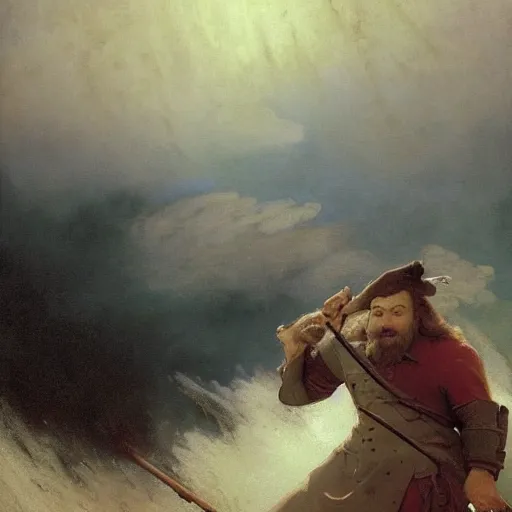 Image similar to art by ivan aivazovsky and syd mead and moebius and gaston bussiere and roger dean and pieter claesz and paul delaroche and alma tadema and aelbert cuyp and willem claesz, live action, a fantasy cinematic close up shot of a dwarf berserker firghting, warhammer, dnd, last stand