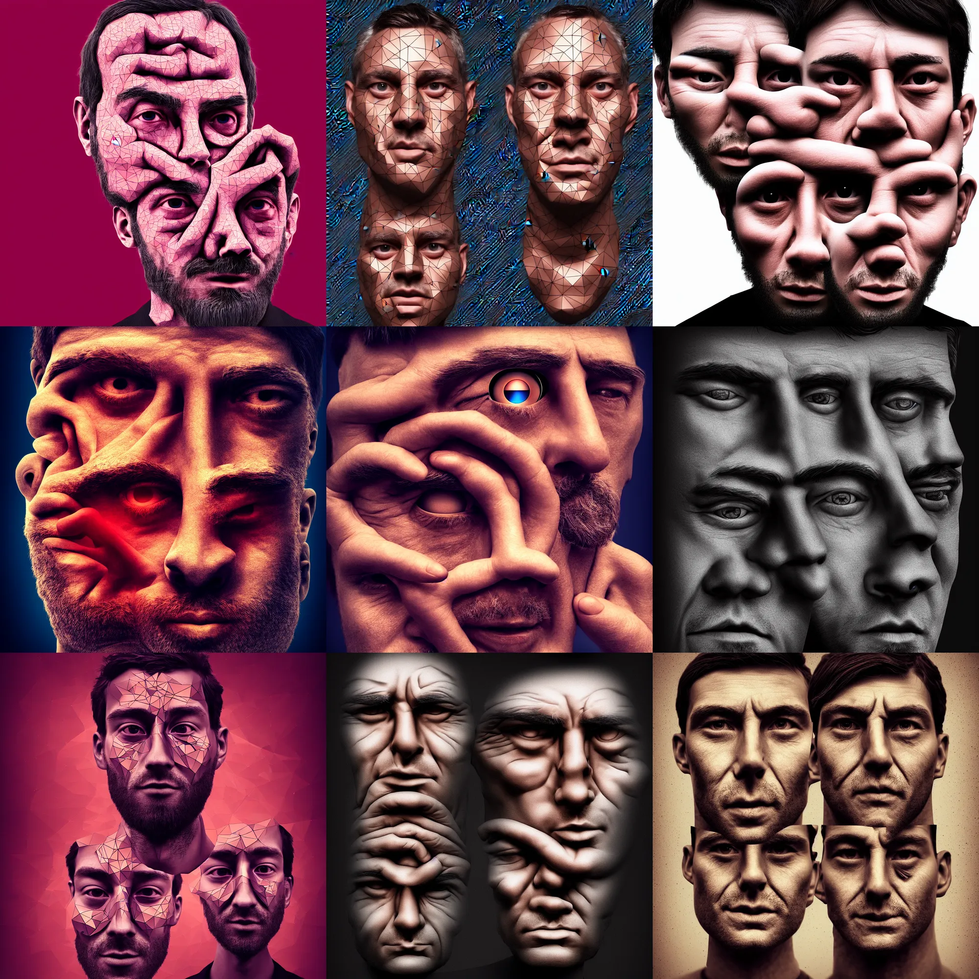 Prompt: man sees no evil, photorealistic, lifelike, OLED, DSLR HDR 8k, face is the focus, facial feature symmetry, hyper composed, deviantart,