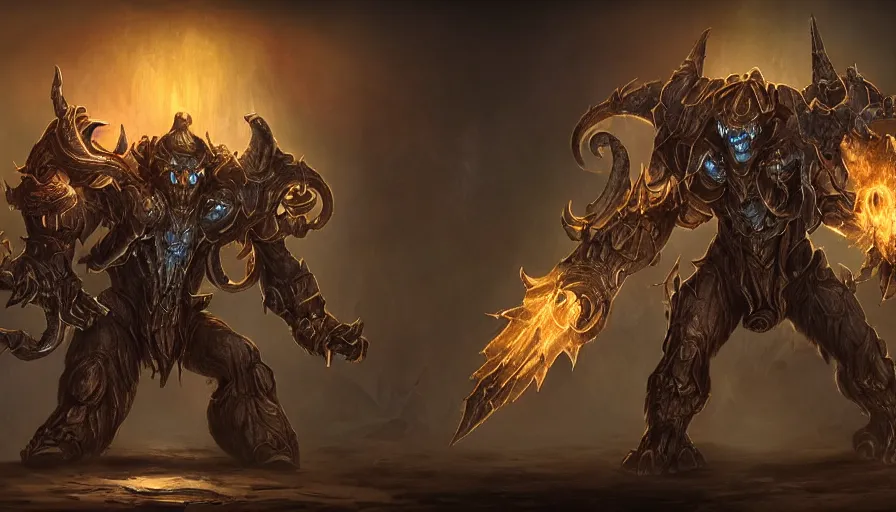 Image similar to the fourth race of starcraft 2, heavily inspired by demons and satans, character first look, highly detailed and beautiful concept art