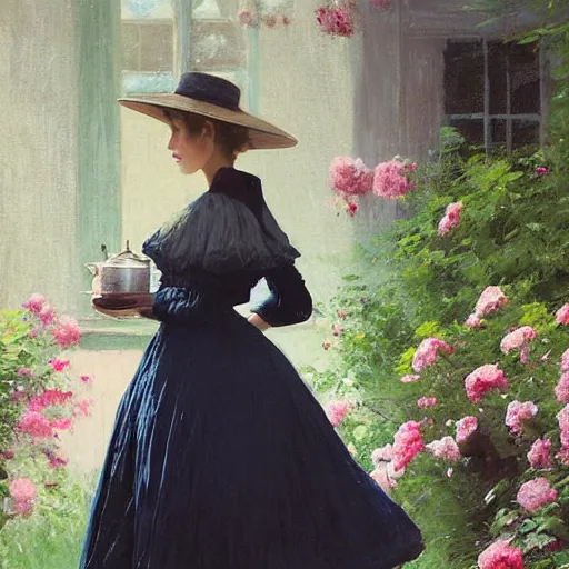 Prompt: sleeping thick paint brush strokes full body fashion model emma watson by Jeremy Lipking by Hasui Kawase by Richard Schmid (((smokey eyes makeup eye shadow fantasy, glow, shimmer as victorian woman in a long white frilly lace dress and a large white hat having tea in a sunroom filled with flowers, roses and lush fern flowers ,intricate, night, highly detailed, dramatic lighting))) , high quality