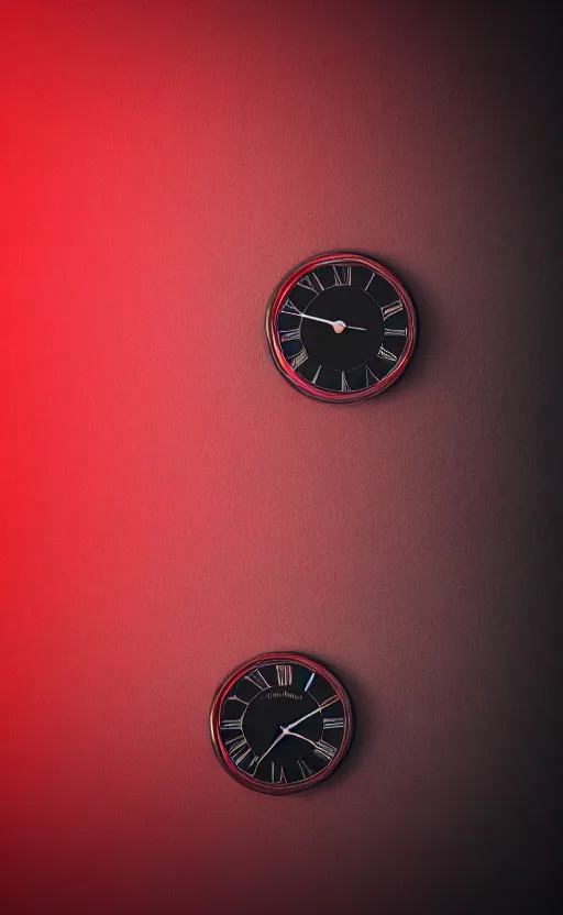 Image similar to a melting Roman numeral clock, behind a red and black gradient background, awith a black heart shaped on the top left corner and a black diamond card shape in the bottom right corner, dynamic lighting, photorealistic fantasy concept art, trending on art station, stunning visuals, cinematic, creative, ultra detailed