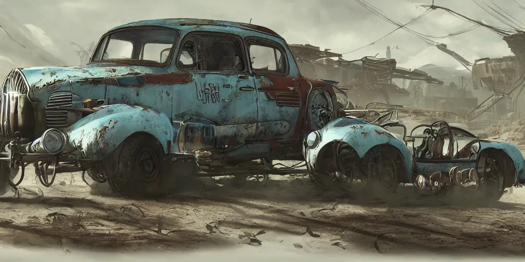 Image similar to fallout concept art car render ultra unreal engine 5