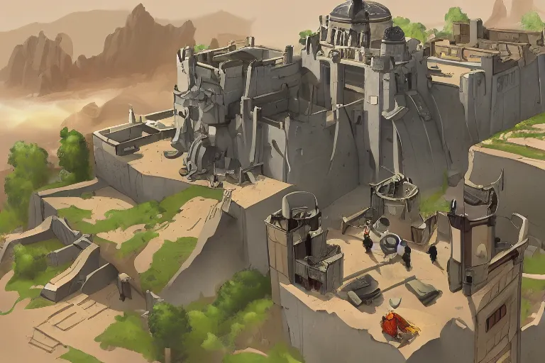 Prompt: team fortress 2 concept art of a citadel on a cliff