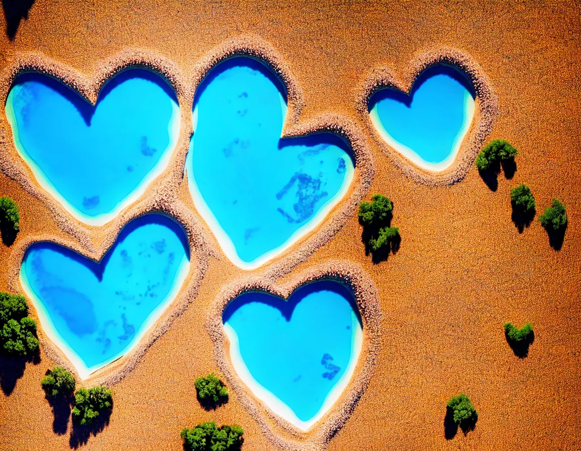 Prompt: closeup shot photo of realistic exotic tree heart / shaped island with blue lagoon and sand beach, sunset lighting