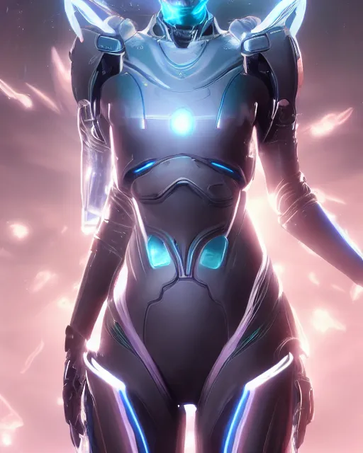 Image similar to perfect android girl on a mothership, warframe armor, beautiful face, scifi, futuristic, galaxy, nebula, raytracing, dreamy, long white hair, blue cyborg eyes, sharp focus, cinematic lighting, highly detailed, artstation, divine, by gauthier leblanc, kazuya takahashi, huifeng huang