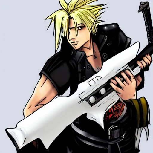 Prompt: a photo of scrimshaw featuring cloud strife