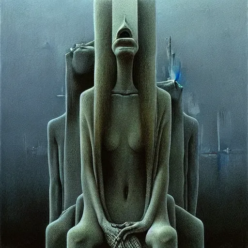 Image similar to highly detailed dystopian surreal painting of eerie statues and buildings by zdzisław beksinski