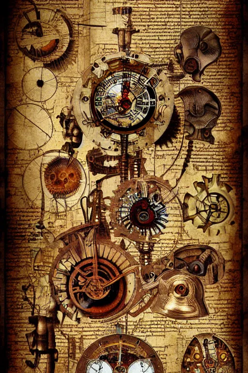 Prompt: anatomical steampunk collage sheet by leonardo da vinci, digital art highly detailed