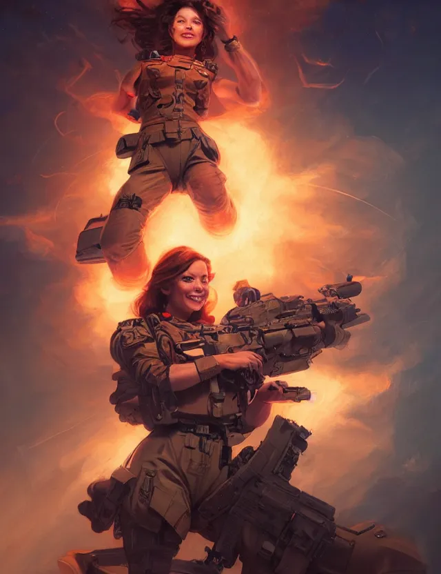 Image similar to a brown - haired woman in a military uniform hovering in the air glowing with red light and crackling energy, by frank fazetta and peter mohrbacher, trending on artstation, digital art, 4 k resolution, detailed, high quality, sharp focus, hq artwork, coherent, insane detail, concept art, character concept, character full body portrait