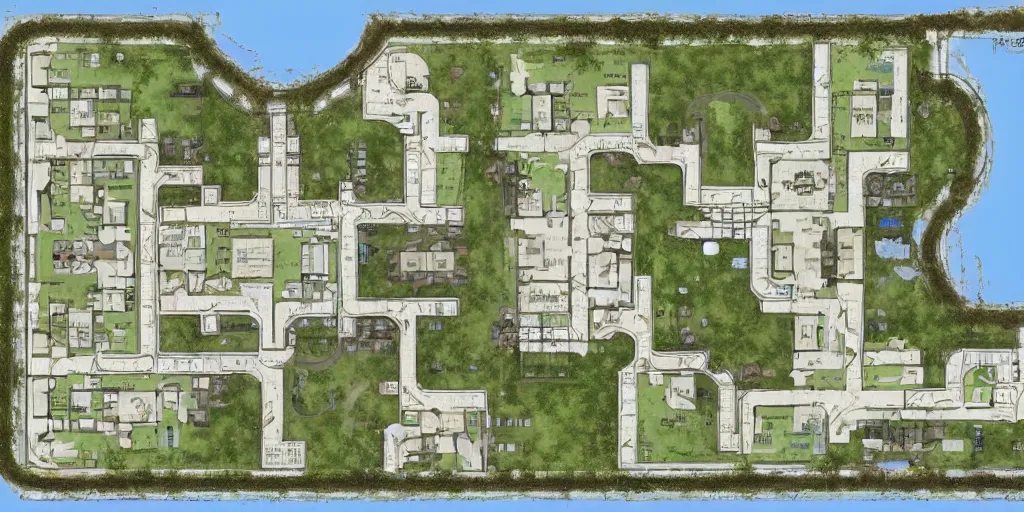 Image similar to architectural floor plan gears of war map hybrid halo minimap, symmetrical outpost, award winning design