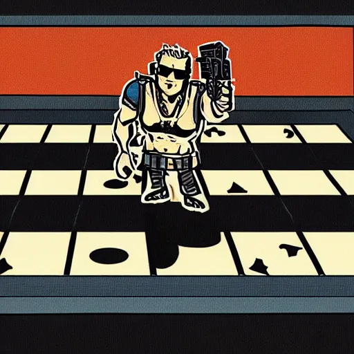 Image similar to Duke Nukem playing chess, Duke Nukem art style