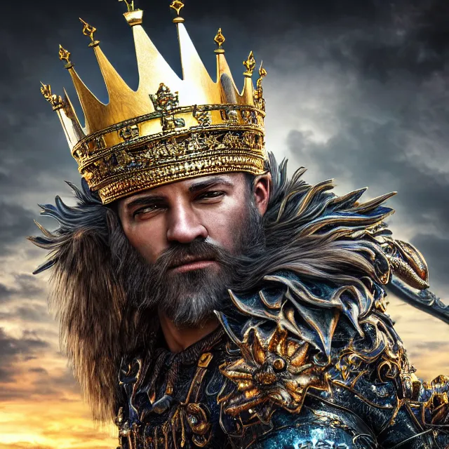 Image similar to king, fantasy, highly detailed, 4 k, hdr, smooth, sharp focus, high resolution, award - winning photo, photorealistic